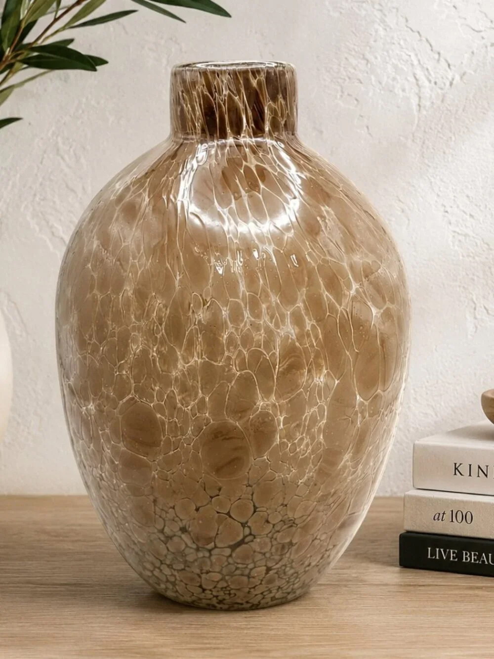Vintage Hand Blown Art Glass Bubble Vase Large Smoke Taupe Pebble Glass 11